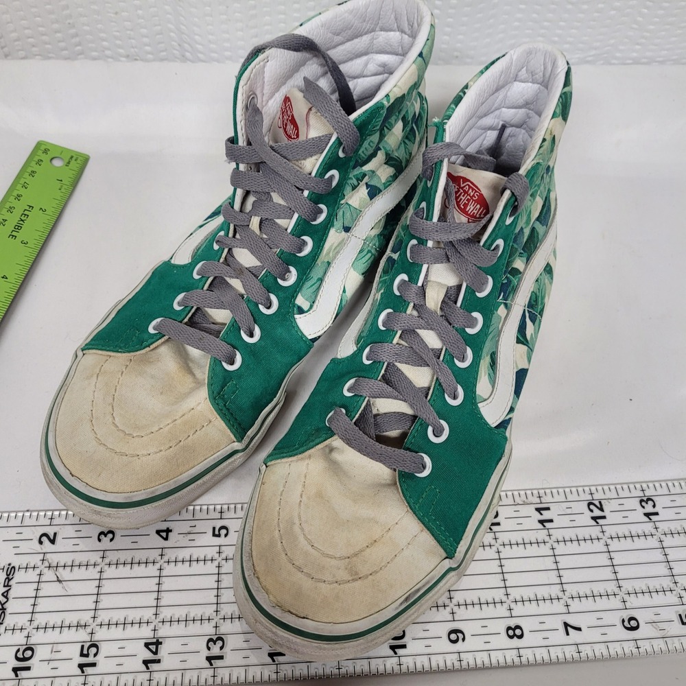 Vans Sk8-Hi High Top Tropical Palm Leaf Green Sneakers Mens 8 Womens 9.5